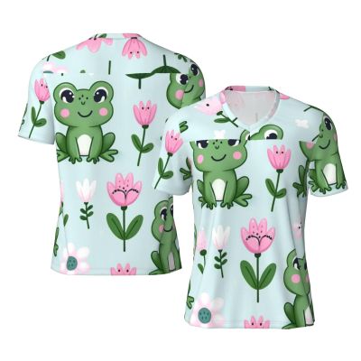 Stylish Athletic Sports Jersey Green-Frogs-Flowers Men's Rugby Jersey 4X-Large