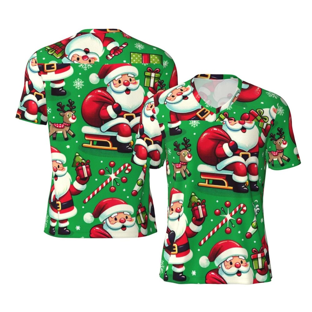 Stylish Athletic Sports Jersey Christmas-Santa-Claus-Deer Men's Rugby Jersey 4X-Large Black