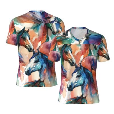 Stylish Athletic Sports Jersey Watercolor-Horse-Colorful Men's Rugby Jersey Small