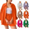 Generic Two Piece Summer Outfits Cotton Linen Sets Button Down Shirt Top and Drawstring Shorts Casual Tracksuit Comfy Lounge Sets, XX-Large, #18orange view 1