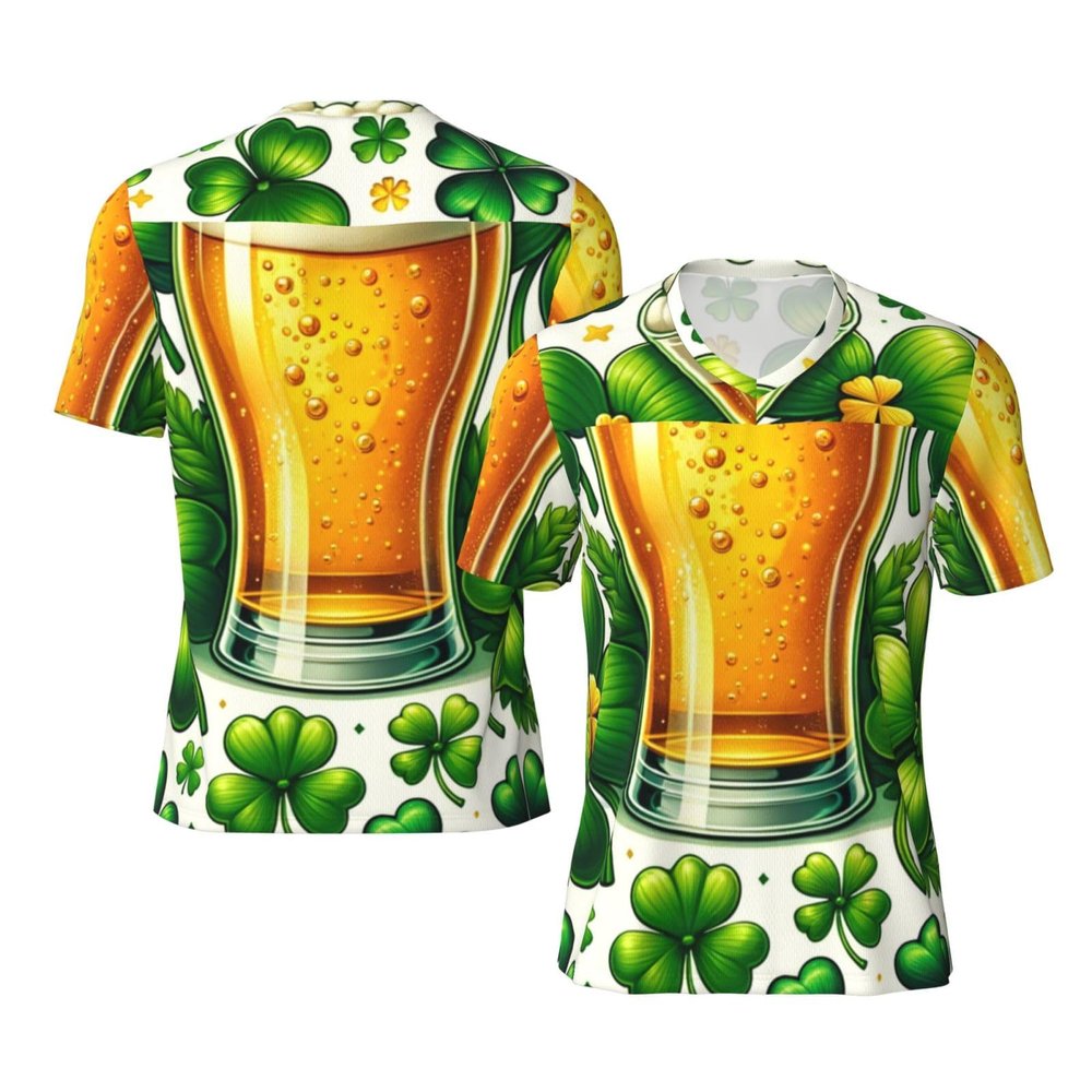 Stylish Athletic Sports Jersey St-Patricks-Shamrock-Beer Men's Rugby Jersey Large