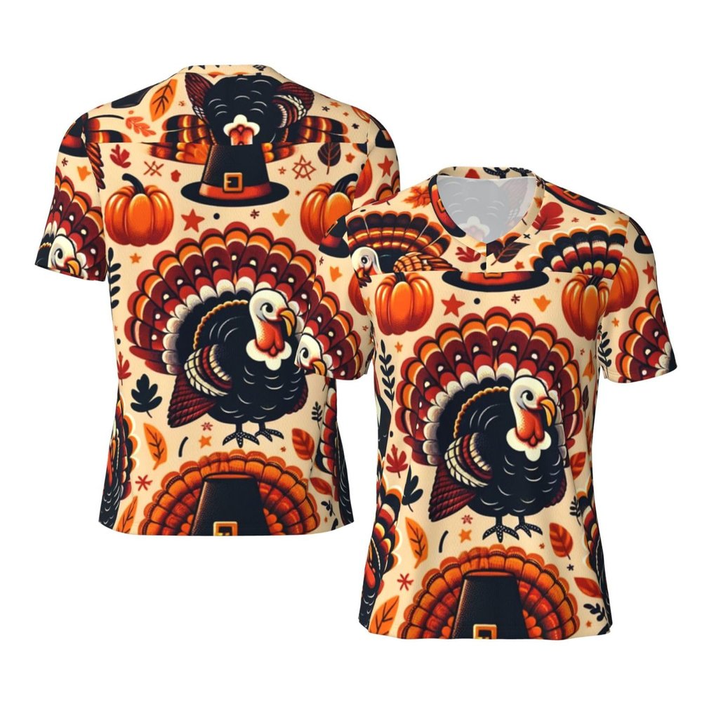 Stylish Athletic Sports Jersey Turkey-Pumpkin-Thanksgiving Men's Rugby Jersey Xx-Large