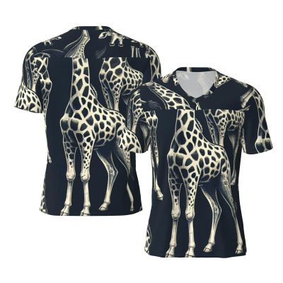 Stylish Athletic Sports Jersey Grey-Realistic-Giraffes Men's Rugby Jersey 4X-Large