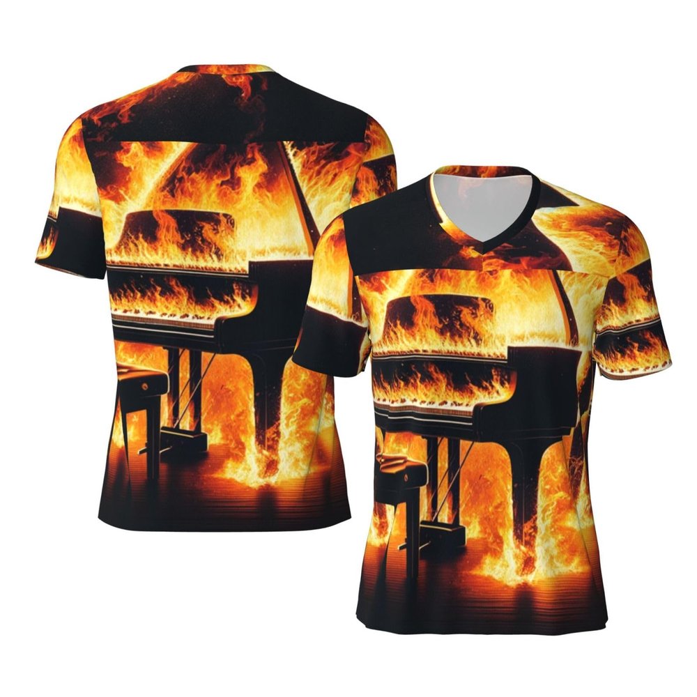 Stylish Athletic Sports Jersey Piano-Wildness-Fire Men's Rugby Jersey X-Large Black