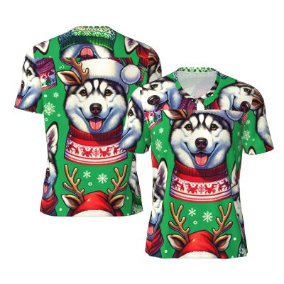 Stylish Athletic Sports Jersey Christmas-Siberian-Huskies-Snowflakes Men's Rugby Jersey 3X-Large Black