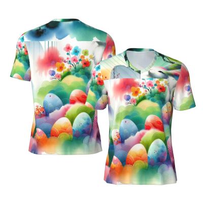 Stylish Athletic Sports Jersey Easter-Rabbit-Eggs-Painting Men's Rugby Jersey X-Large Black