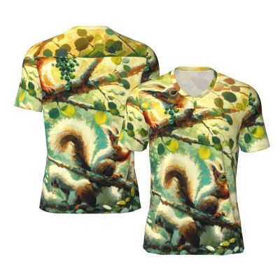 Stylish Athletic Sports Jersey Cute-Squirrel-On-Tree Men's Rugby Jersey 4X-Large Black