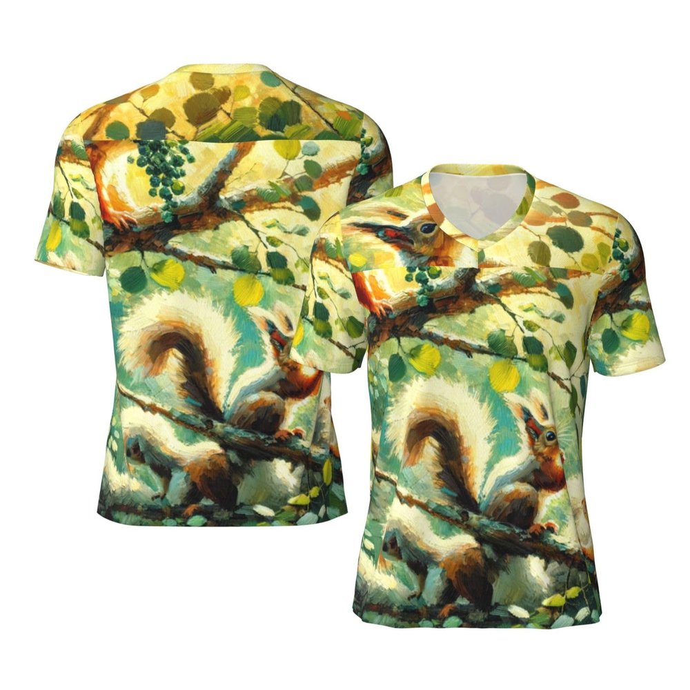 Stylish Athletic Sports Jersey Cute-Squirrel-On-Tree Men's Rugby Jersey 4X-Large Black