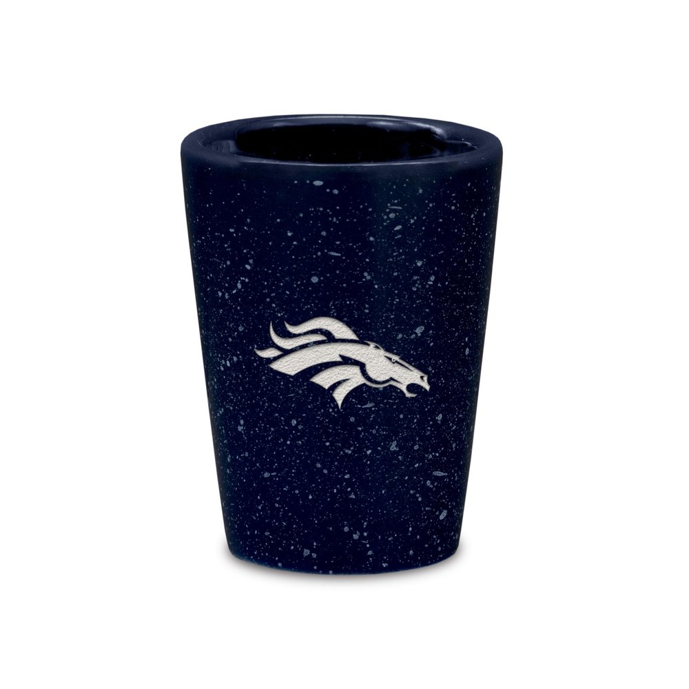 Rico Industries NFL Football Denver Broncos 2oz Ceramic Shot Glass for Fans, Laser Engraved In Team Color Single Shot Glass