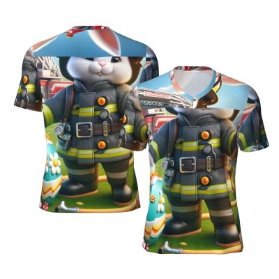 Stylish Athletic Sports Jersey Easter-Rabbit-Firefighter-Eggs Men's Rugby Jersey Large Black