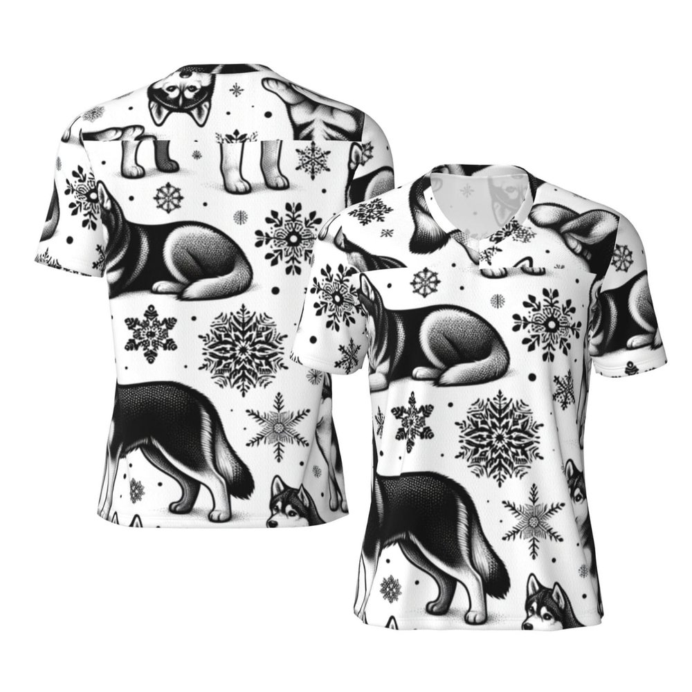 Stylish Athletic Sports Jersey Siberian-Husky-Snowflakes Men's Rugby Jersey 4X-Large Black