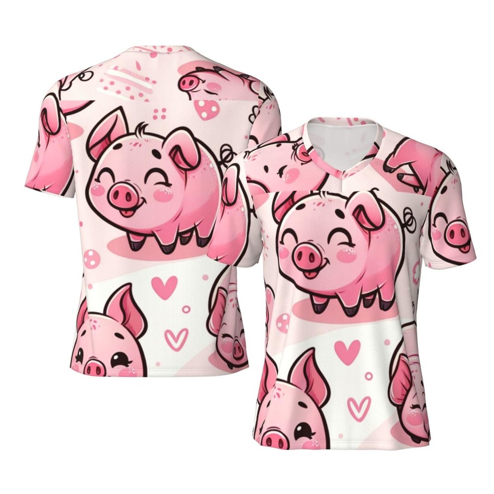 Stylish Athletic Sports Jersey Adorable-Pig Men's Rugby Jersey Large Black