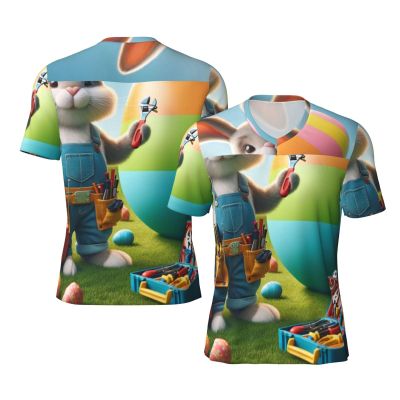 Stylish Athletic Sports Jersey Easter-Rabbit-Eggs-Electrician Men's Rugby Jersey 3X-Large Black