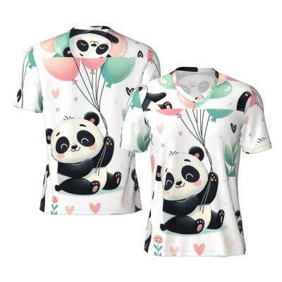 Stylish Athletic Sports Jersey Pandas-Balloons-Hearts Men's Rugby Jersey 4X-Large Black