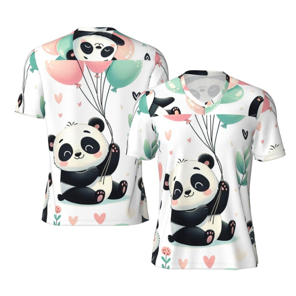 Stylish Athletic Sports Jersey Pandas-Balloons-Hearts Men's Rugby Jersey 4X-Large Black