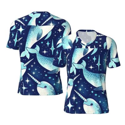 Stylish Athletic Sports Jersey Cute-Narwhal-Blue-Shining Men's Rugby Jersey 4X-Large