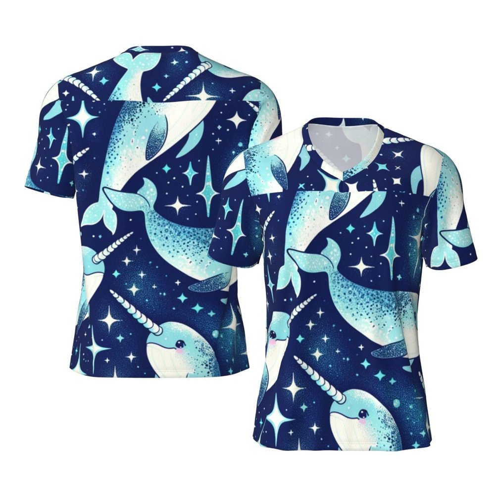 Stylish Athletic Sports Jersey Cute-Narwhal-Blue-Shining Men's Rugby Jersey 4X-Large