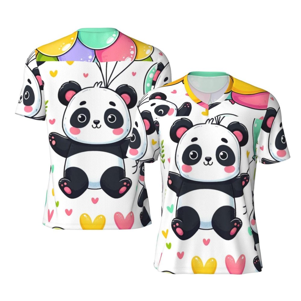 Stylish Athletic Sports Jersey Adorable-Pandas-Colorful-Balloons Men's Rugby Jersey 4X-Large