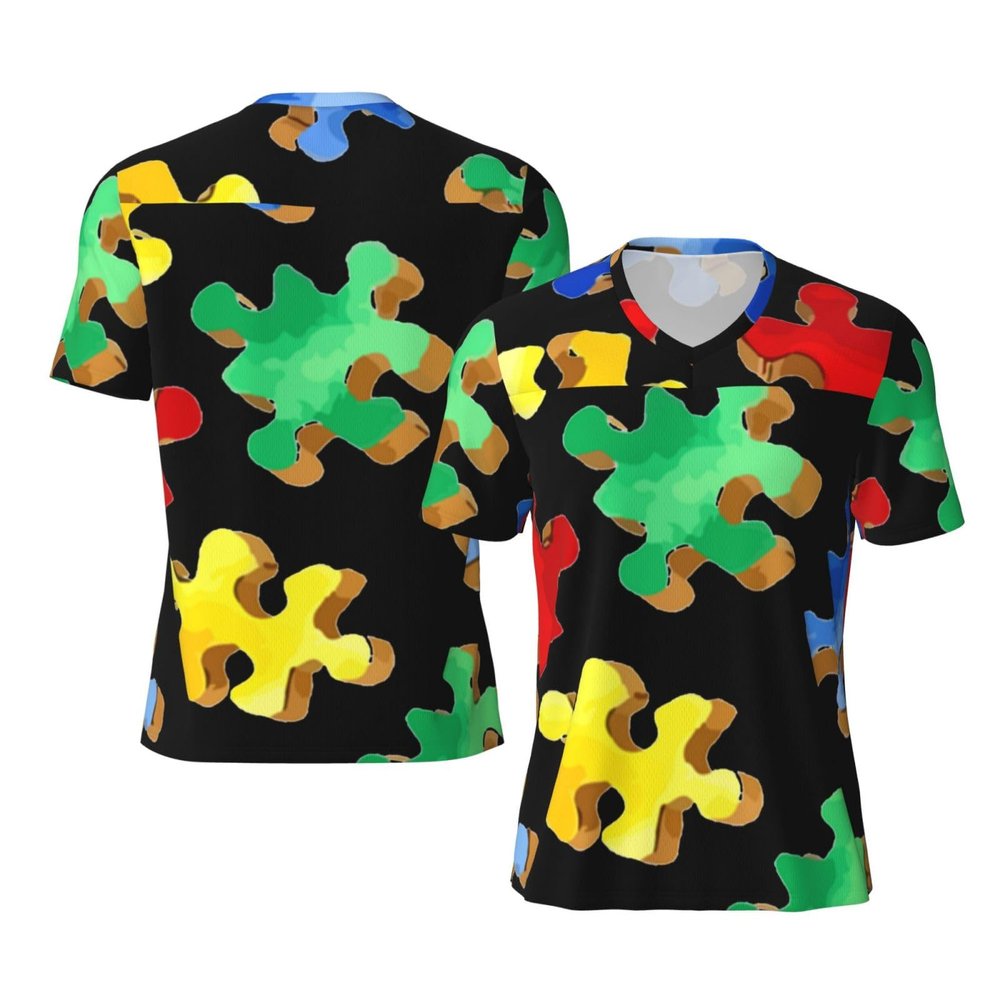 Stylish Athletic Sports Jersey Autism-Awareness-Colorful-Puzzle Men's Rugby Jersey Xx-Large