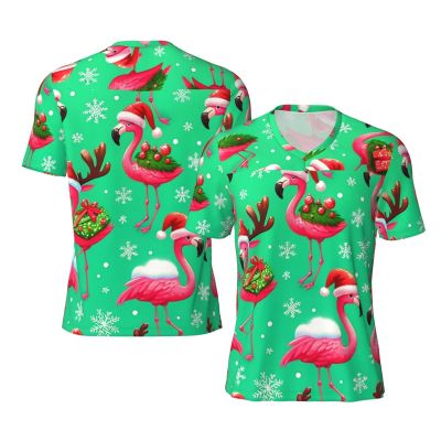 Stylish Athletic Sports Jersey Christmas-Flamingos-Snowflakes Men's Rugby Jersey Xx-Large