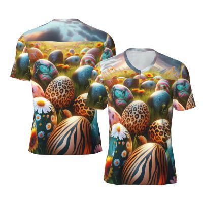 Stylish Athletic Sports Jersey Colorful-Easter-Eggs Men's Rugby Jersey Xx-Large