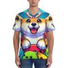 Stylish Athletic Sports Jersey Shiba-Inu-Funny-Catching Men's Rugby Jersey 4X-Large Black view 2