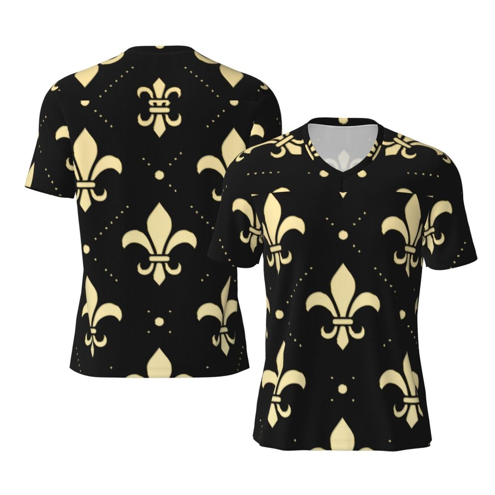 Stylish Athletic Sports Jersey Fleur-De-Lis-Gold Men's Rugby Jersey Xx-Large