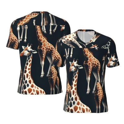 Stylish Athletic Sports Jersey Funny-Realistic-Giraffes Men's Rugby Jersey Medium Black