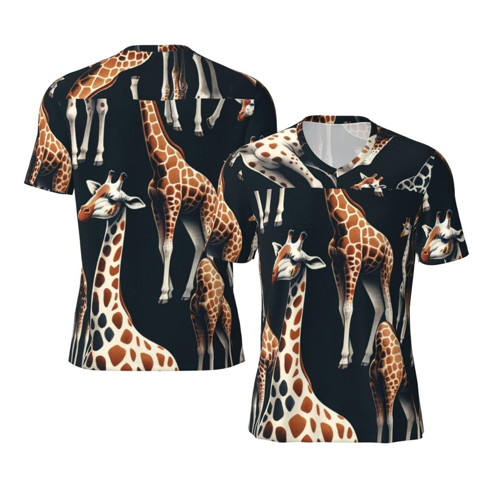 Stylish Athletic Sports Jersey Funny-Realistic-Giraffes Men's Rugby Jersey Medium Black