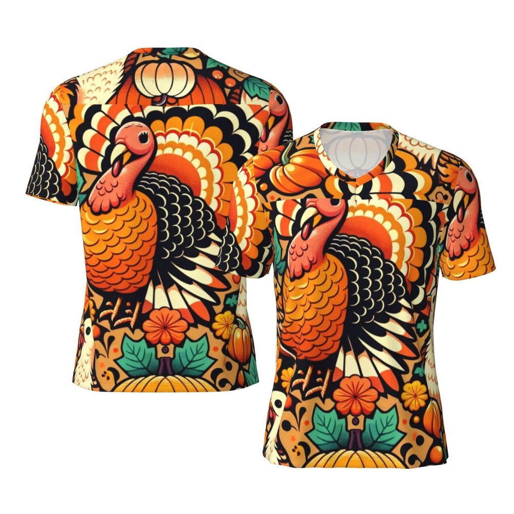 Stylish Athletic Sports Jersey Turkey-Pumpkin-Orange-Thanksgiving Men's Rugby Jersey 3X-Large