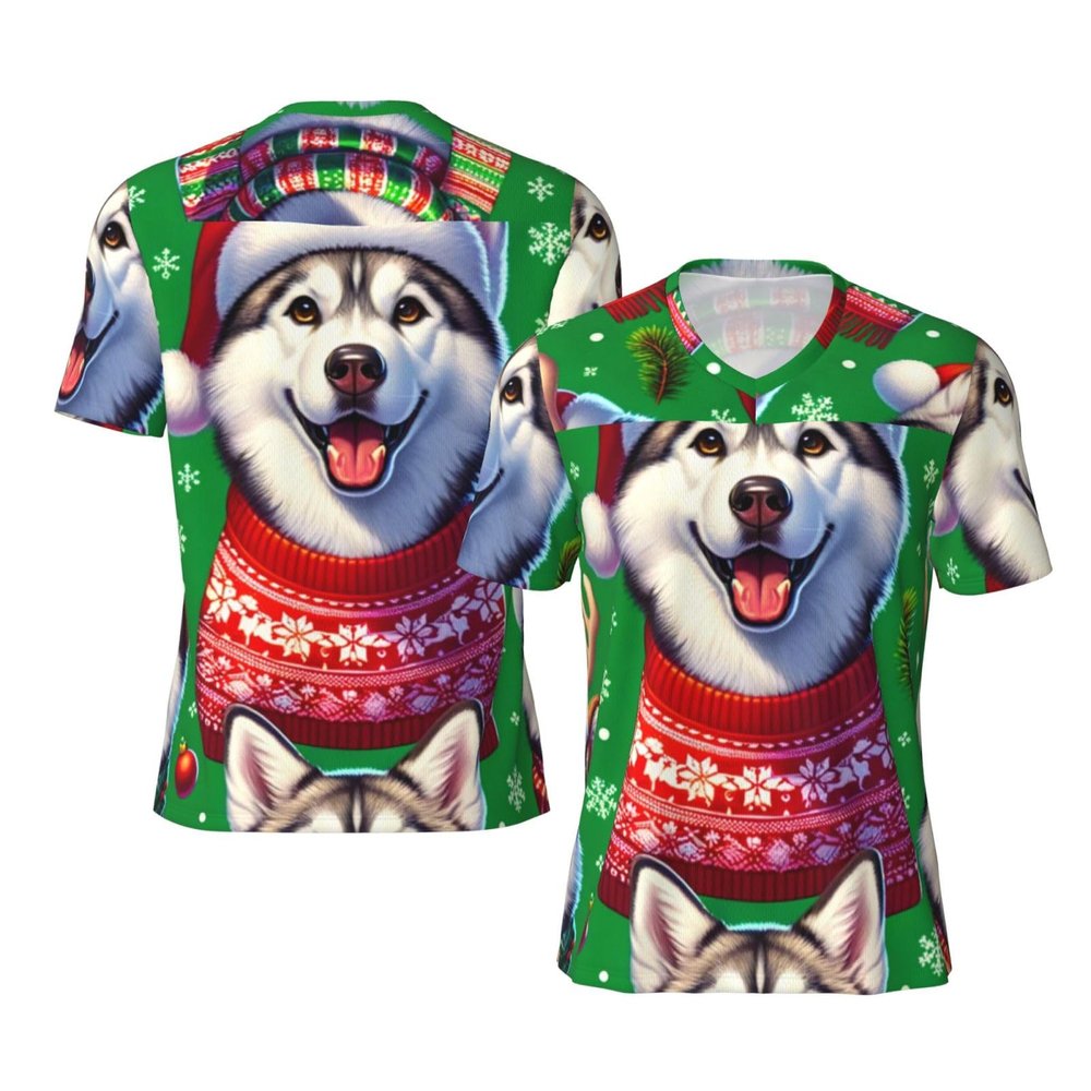 Stylish Athletic Sports Jersey Siberian-Huskies-Christmas Men's Rugby Jersey Medium Black