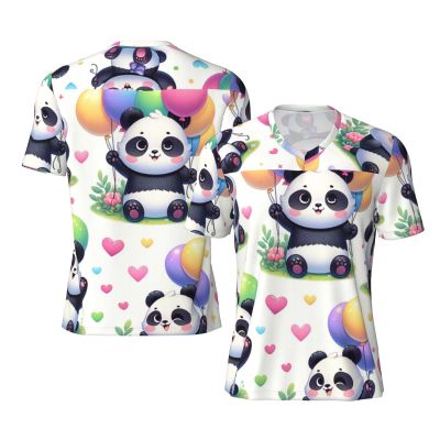 Stylish Athletic Sports Jersey Cute-Pandas-Balloons-Hearts Men's Rugby Jersey 3X-Large Black