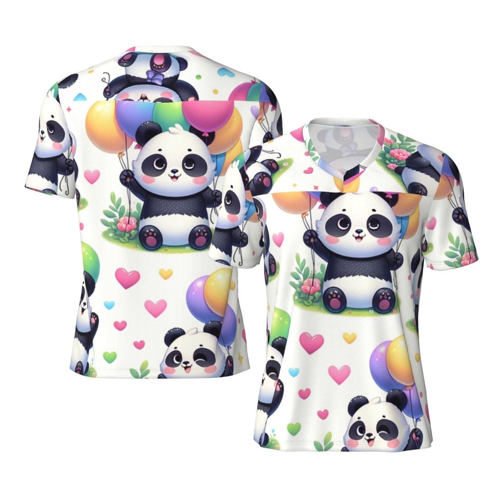 Stylish Athletic Sports Jersey Cute-Pandas-Balloons-Hearts Men's Rugby Jersey 3X-Large Black