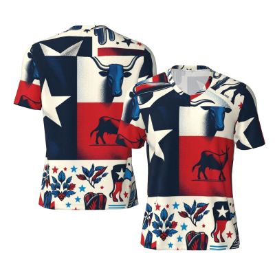 Stylish Athletic Sports Jersey Texas-Elements-Flag Men's Rugby Jersey 3X-Large