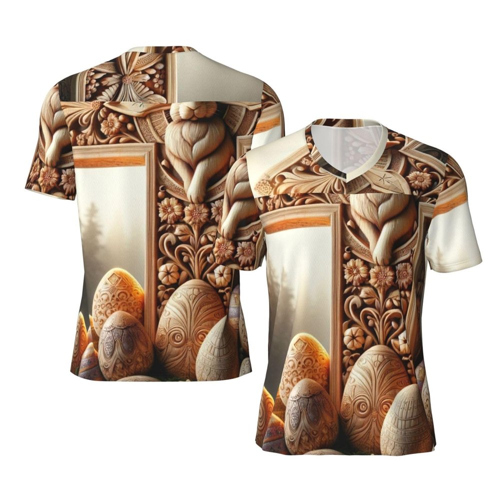 Stylish Athletic Sports Jersey Easter-Rabbit-Eggs-Cross Men's Rugby Jersey 4X-Large Black