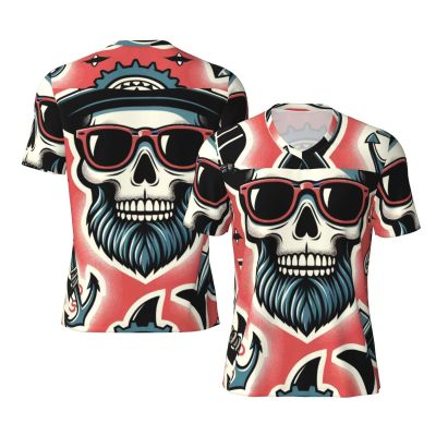 Stylish Athletic Sports Jersey Hipster-Shark-Skull-Pattern Men's Rugby Jersey Xx-Large