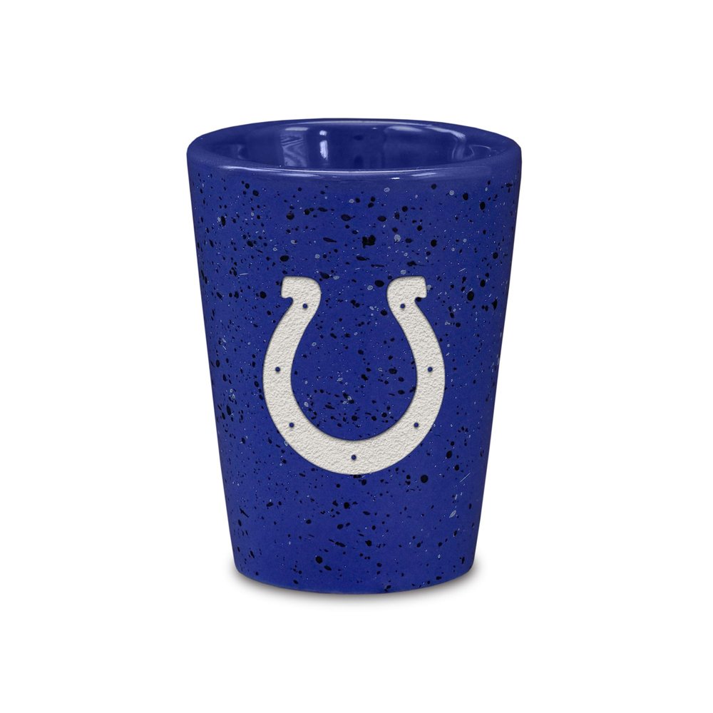 Rico Industries NFL Football Indianapolis Colts 2oz Ceramic Shot Glass for Fans, Laser Engraved In Team Color Single Shot Glass