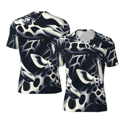 Stylish Athletic Sports Jersey Grey-Giraffes Men's Rugby Jersey 3X-Large