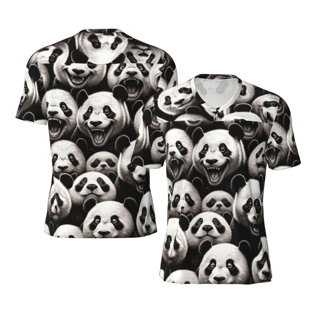 Stylish Athletic Sports Jersey Realistic-Pandas-Face-Joy Men's Rugby Jersey 3X-Large Black