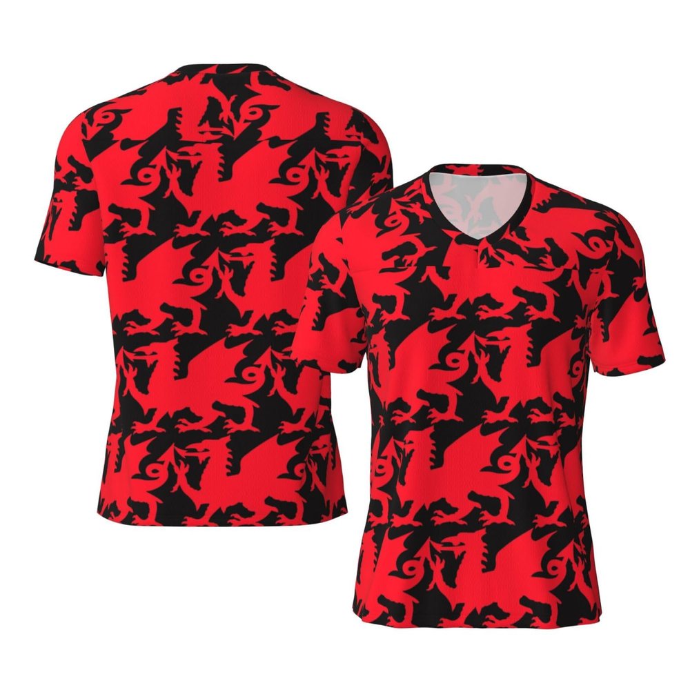 Stylish Athletic Sports Jersey Welsh-Dragon-Red-Black Men's Rugby Jersey Small