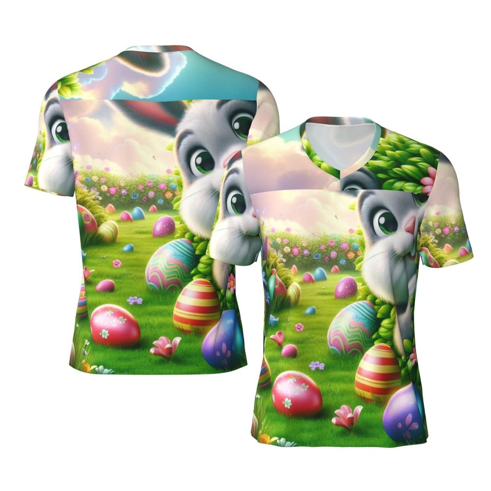 Stylish Athletic Sports Jersey Easter-Eggs-Rabbit-Floral Men's Rugby Jersey 4X-Large Black