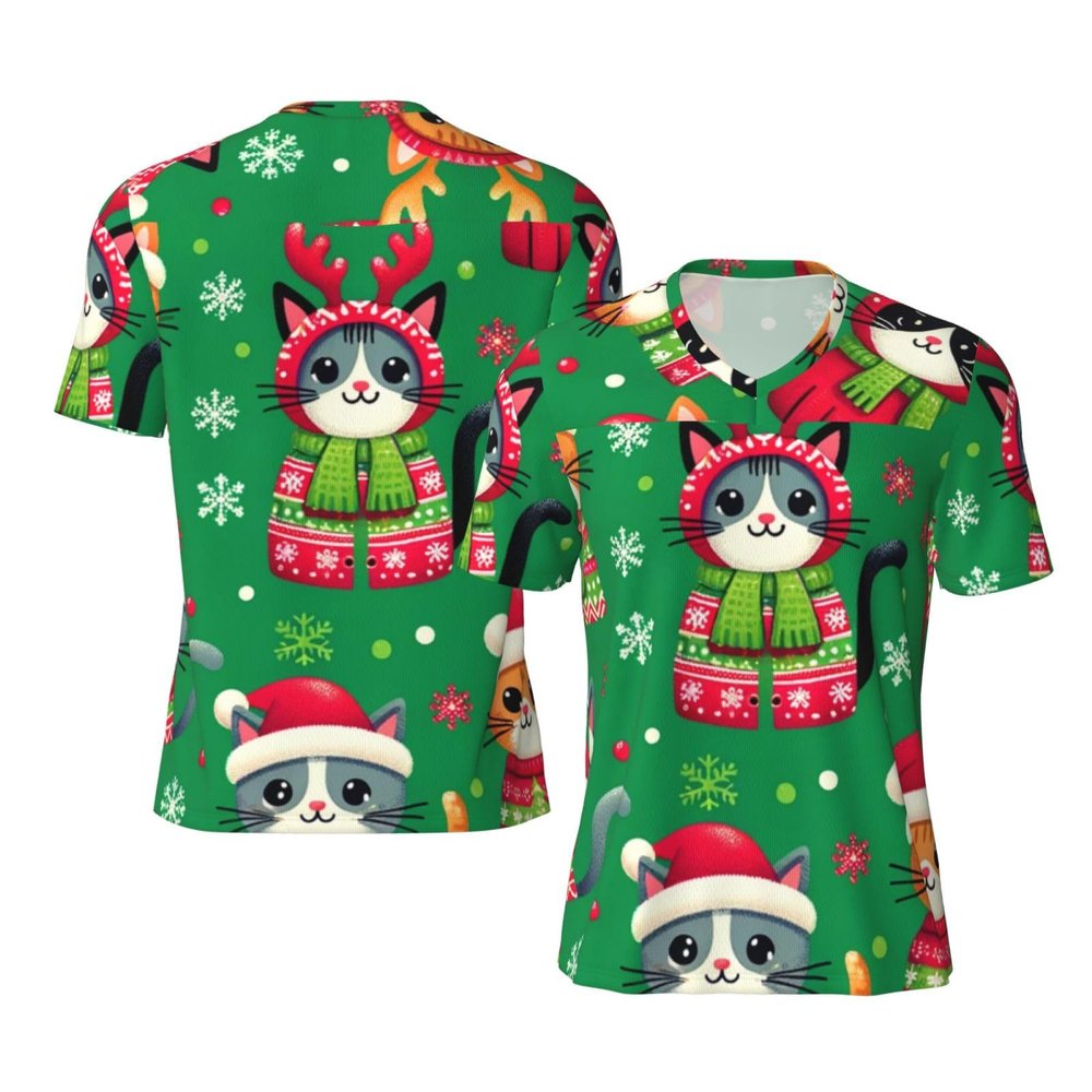 Stylish Athletic Sports Jersey Christmas-Cats-Santa-Hats Men's Rugby Jersey X-Large Black