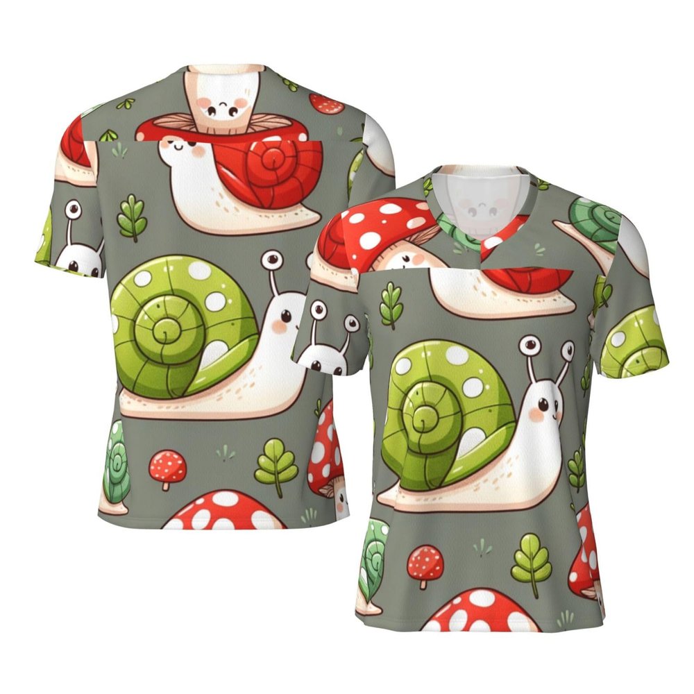 Stylish Athletic Sports Jersey Kawaii-Snails-Mushrooms Men's Rugby Jersey Medium Black