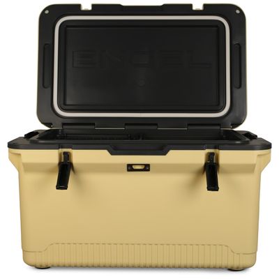 ENGEL 60 QT Ultra-Light Injection Molded Cooler - Ice Chest Keeps Ice 7 Days - Large Cooler Wire Basket, Divider and Built-in Bottle Opener - Fighting Lady Yellow with Dark Grey Interior (Yellow)