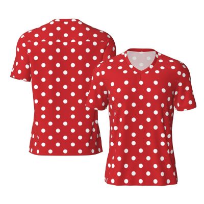 Stylish Athletic Sports Jersey Red-White-Polka-Dot Men's Rugby Jersey Small