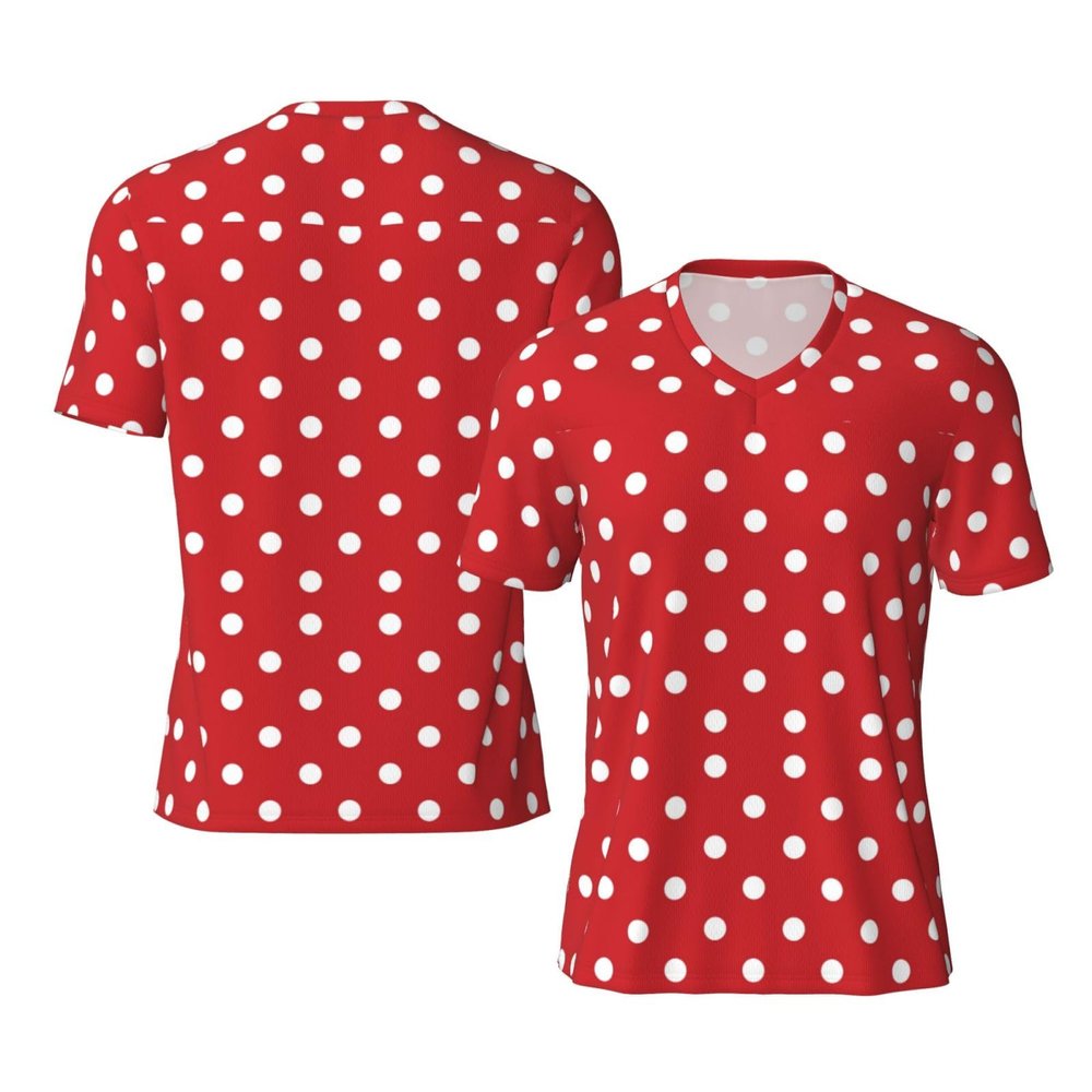 Stylish Athletic Sports Jersey Red-White-Polka-Dot Men's Rugby Jersey Small