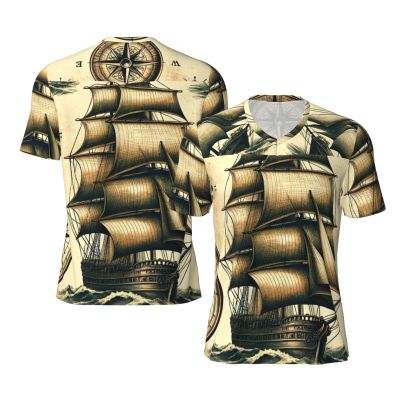 Stylish Athletic Sports Jersey Antique-Sailboats-Sea Men's Rugby Jersey X-Large Black