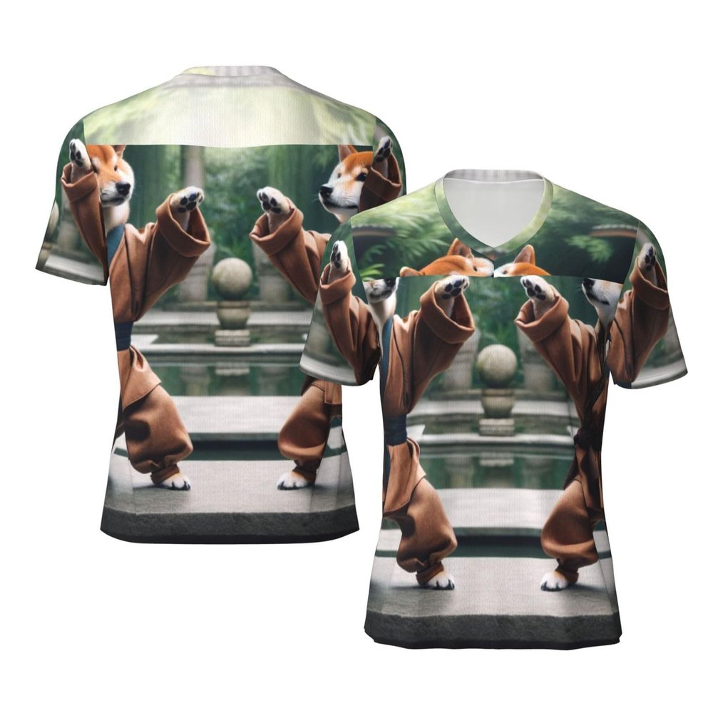 Stylish Athletic Sports Jersey Shiba-Inu-Martial-Art Men's Rugby Jersey Large Black
