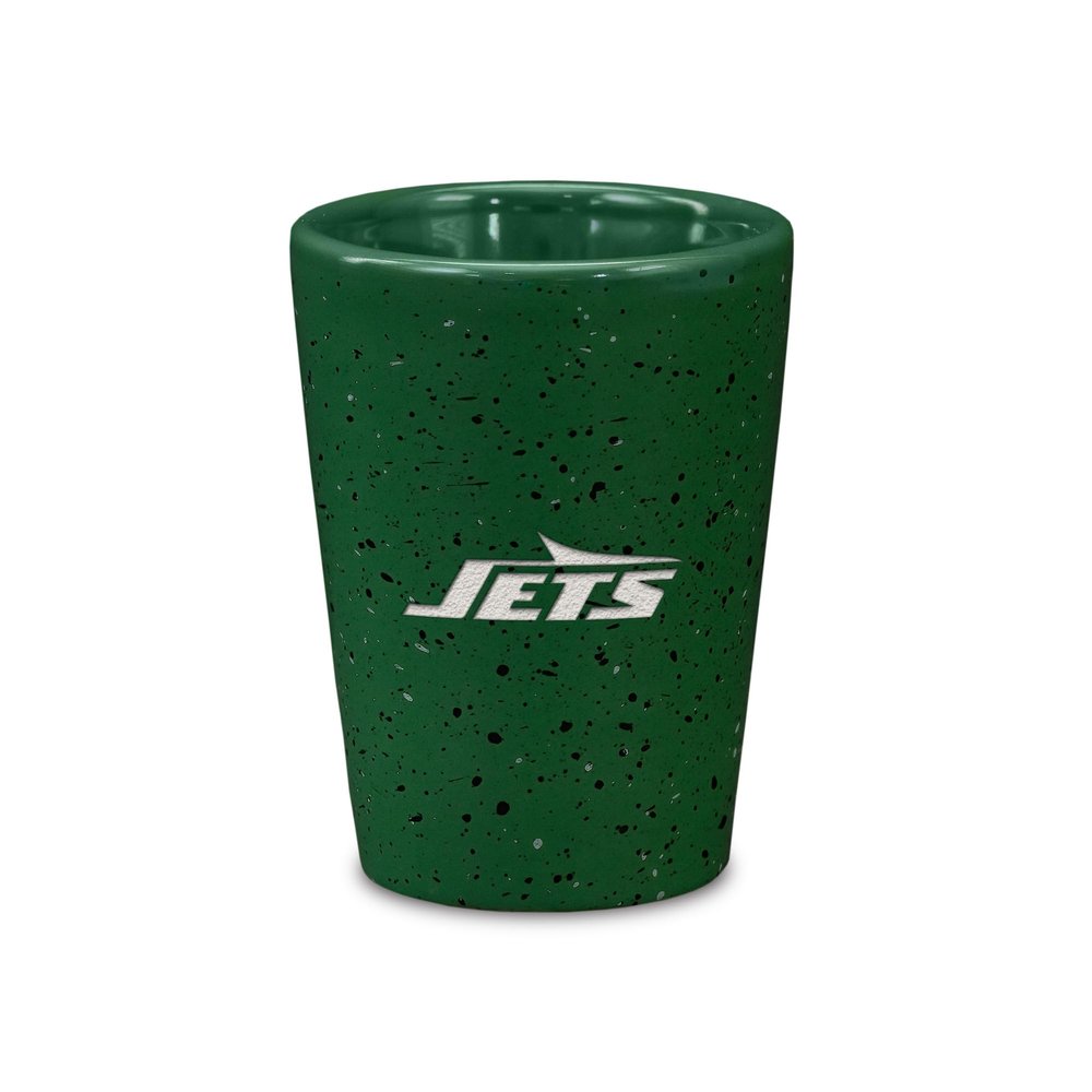 Rico Industries NFL Football New York Jets 2oz Ceramic Shot Glass for Fans, Laser Engraved In Team Color Single Shot Glass
