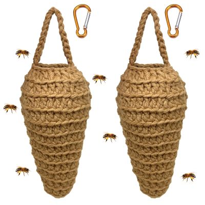 2 Pack Crochet Wasp Nest Decoy,Hanging Wasp Deterrent for Patio and Eaves, Fake Wasp Nest Decoration to Deter Wasps, Hornets, Bees,Hornets Nest Decoy Decoration